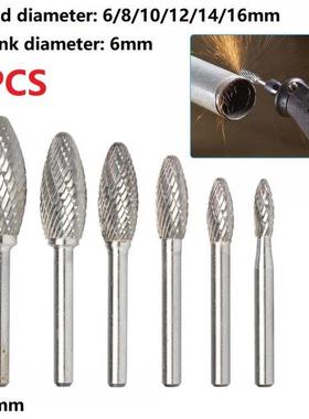 1/6Pcs 1/4 Inch 6mm Head Tungsten Carbide Rotary Point Burr