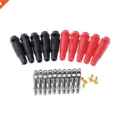 10 Pcs Red Black 4mm Solderless Side Stackable Banana Plug D
