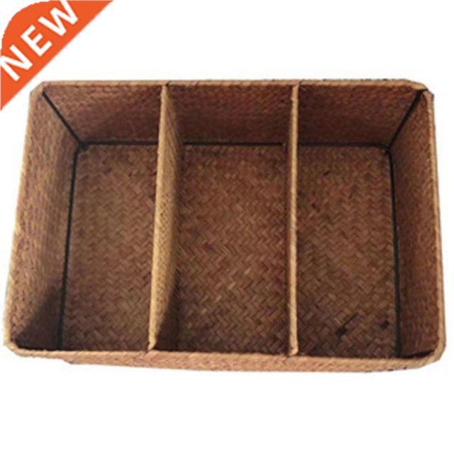 3-Section Wicker Baskets For Shelves, Hand-Woven Seagrass St
