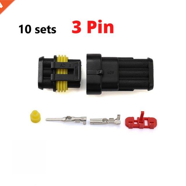 10 Set 3 Pin AMP Super Seal Waterproof Electrical Wire Conne