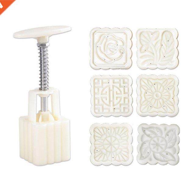 50g Moon Cake Mold 6 Stamps Square Barrel Mooncake Hand Pres