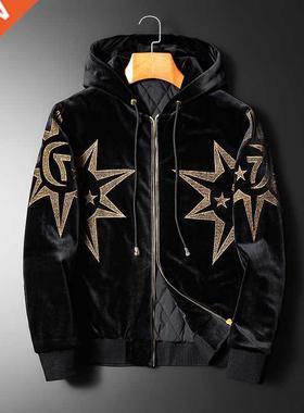 Black Gold Fake Fur Coat Winter Jacket Men Fashion Men Coat