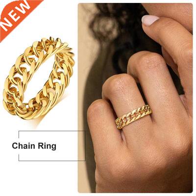 6mm Thick Chunky Chain Ring Cuban Curb Link Gold Filled Stai