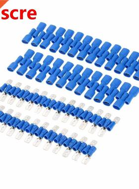 100PCS blue FDFD MDD 16-14AWG Insulated Spade Crimp Wire Cab