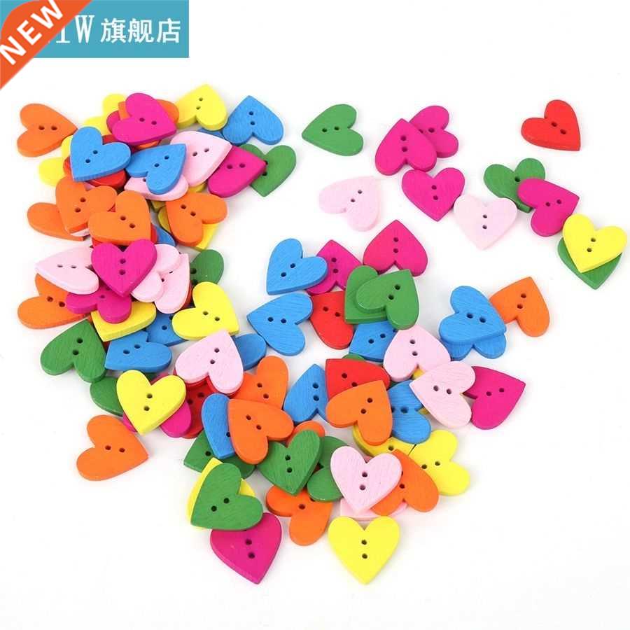 200Pcs Colorful Wood Button Retro Heart Shape DIY Clothes De