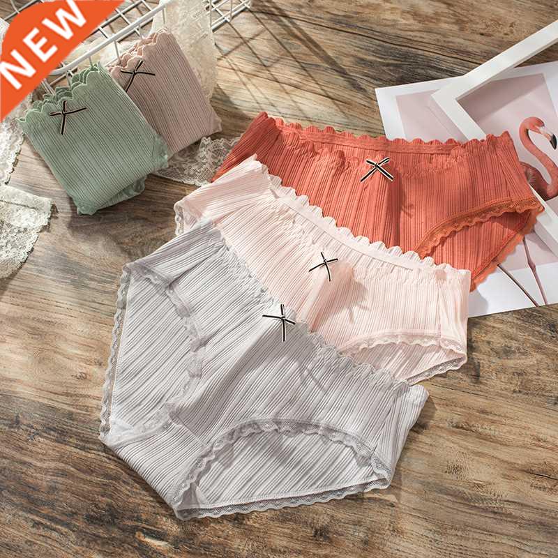 Women's Cotton Panties 3Pcs Soft Striped Women Underpants So