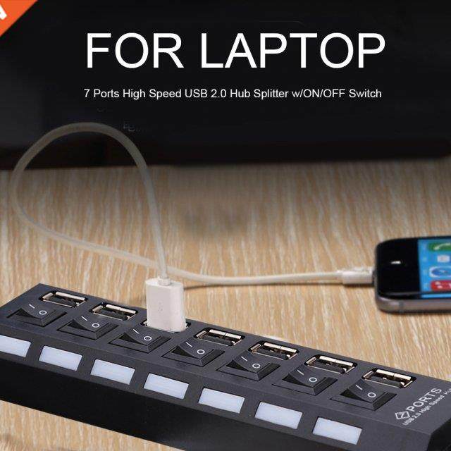 7 Port High Speed HUB USB 2.0 HUB Hub Power On/Off Switch Fo