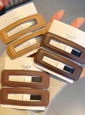 2PC Vintage PU Leather Hair Clip Winter Hairpin Chic Barrett