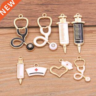 10PCS 6 Styles Doctors Dripping Oil Charm Stethoscope Syring