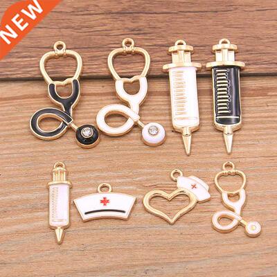 10PCS 6 Styles Doctors Dripping Oil Charm Stethoscope Syring