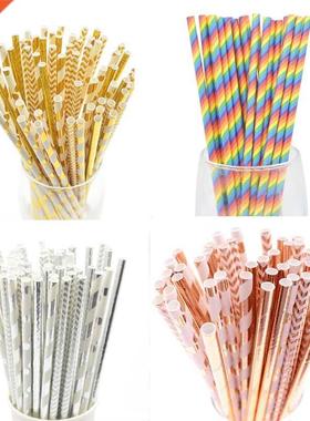 25/50pcs Foil Gold/Silver Disposable Drinking Paper Straws R