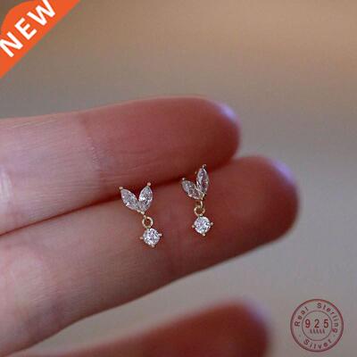 925 Sterling Silver French Simple Crystal Bud Stud Earrings