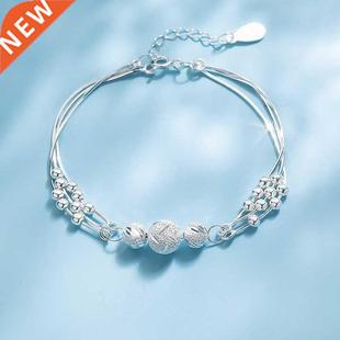 Silver Color Round Bead Charm Bracelet &Bangle For Women