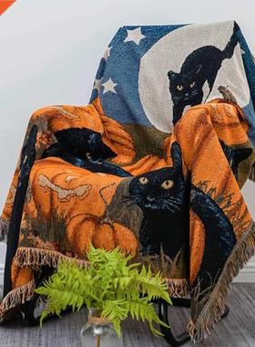Halloween Black Cat Knitted Blanket For Beds Sofa Towel Full