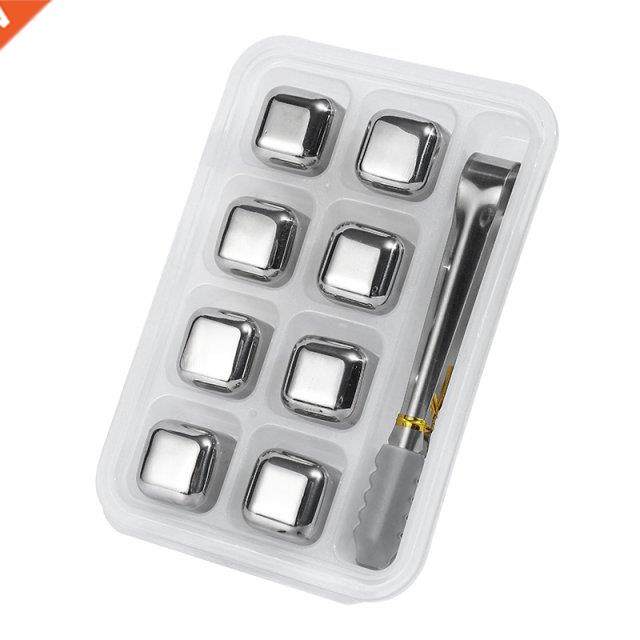 whiskey ice square stones, 8 reusable stainless steel ice sq