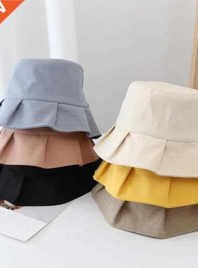 New Ruffles Women Sun Hats Female Summer Solid Bucket Hat La