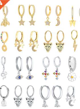 CANNER Hoop Earrings Black Panther Moon Star Cross 925 Sterl