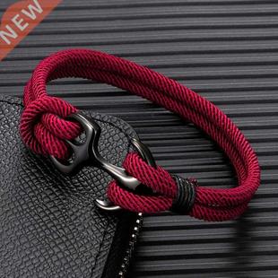 MKENDN Anchor Bracelets Men Double strand Nautical Survival