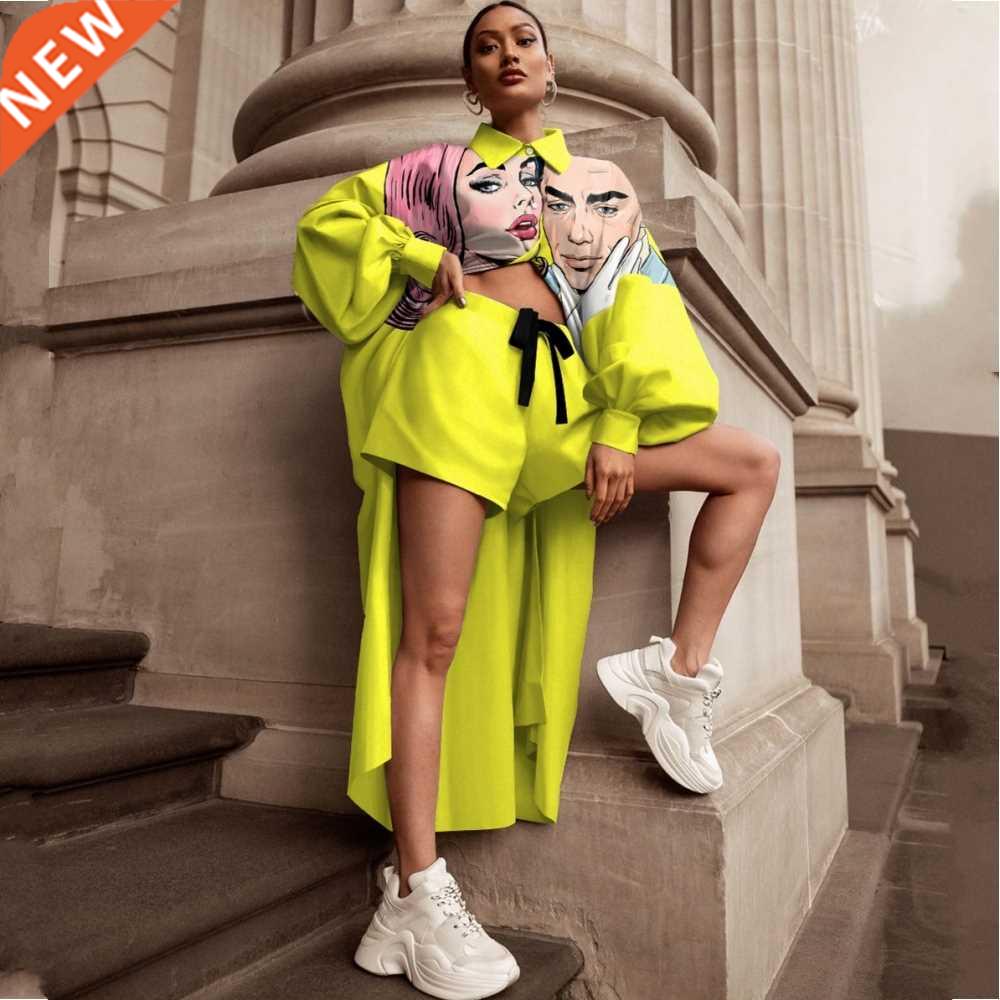 2 Pieces Women's Sets 2021 Spring Autumn Cartoon Print Blous