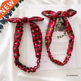 Christmas Knotted Headband Snowflake Plaid Print Wide Hairba