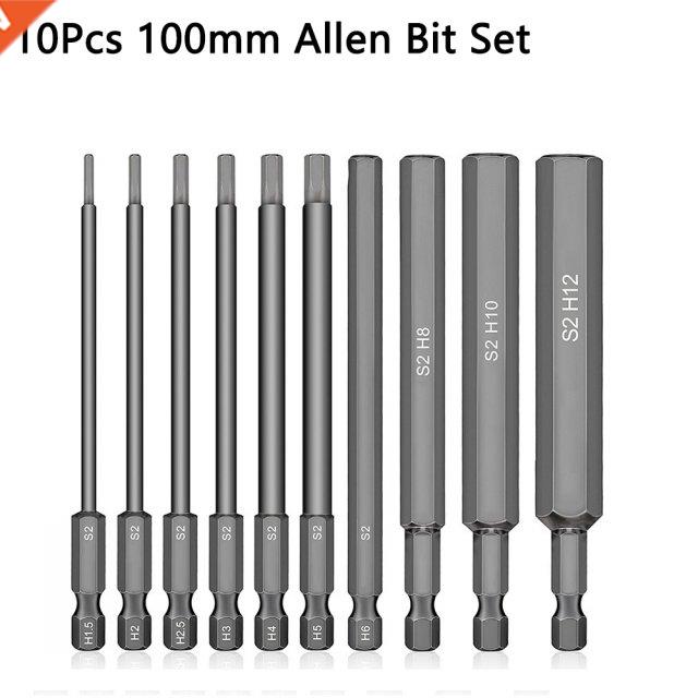 10Pcs 1/4 Hex Head Allen Wrench Drill Bit 100mm Long Handle