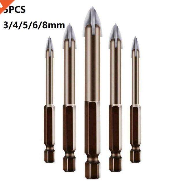 5Pcs Cross Hex Shank Tile Drill Bits Set 3/4/5/6/8mm Carbide