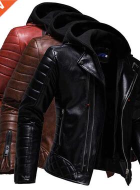 nd New Men 	s PU Hooded Leather Jacket Personality Slim M