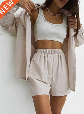 Mnealways18 Classy Linen Shorts Sets Fashion Two Piece Women