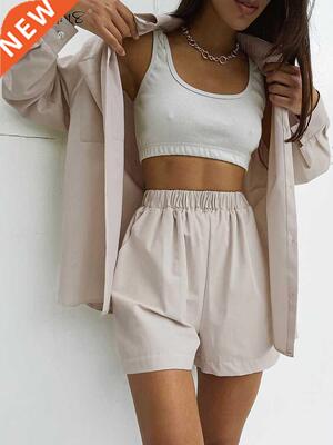 Mnealways18 Classy Linen Shorts Sets Fashion Two Piece Women