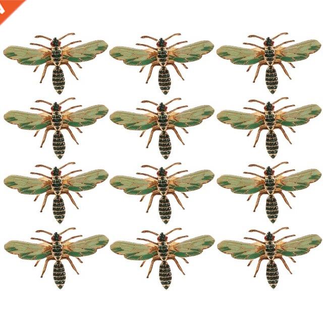 12Pcs Dragonfly Napkn Buckle Napkn Rng Alloy Green nsect
