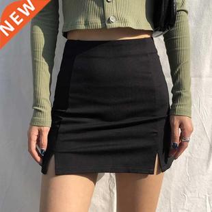 Split Office Ladies Skirts Waist Black High Elegant Women