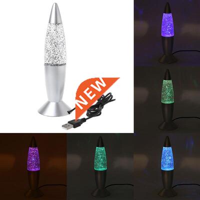 3D Rocket Multi Color Changing Lava Lamp RGB LED Glitter Nig
