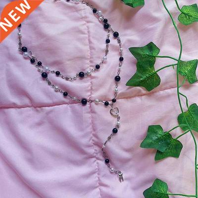 White Black Double Layered Rosary Necklace Fairy Mall Goth F