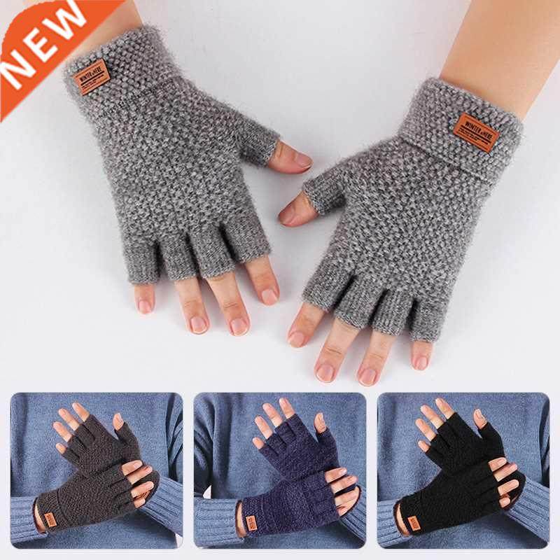 Men's Half Fingerless Gloves Winter Warm Alpaca Wool Fingerl