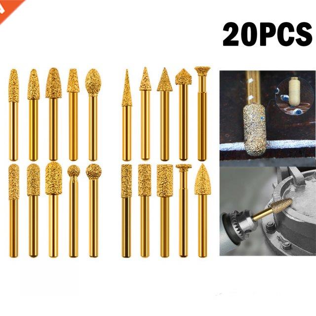 20Pcs Diamond Rotary Grinding Set 6mm Shank Brazed Grinding