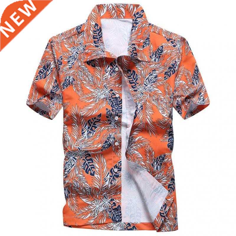 summer five-quart sleev shirt men	s loose beac flowe shir
