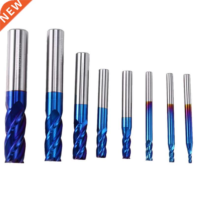 8 Pcs Nano Blue Coated Tungsten Steel End Mills 4 Slot CNC M