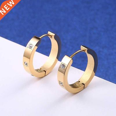 Stainless Steel Rose Gold Crystal Stones Hoop Earrings Jewel