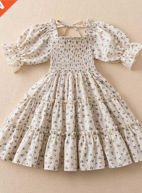 Short Sleeve Dress for Girl Polka Dot Kids Floral Evening Pa