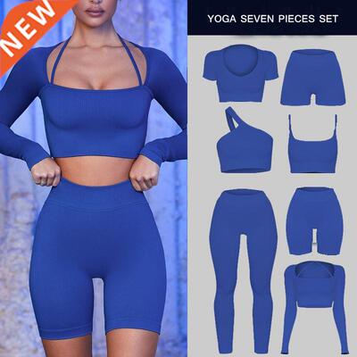 7PCS Women Sportswear Yoga Set Gym Clothing Trasuit Long S