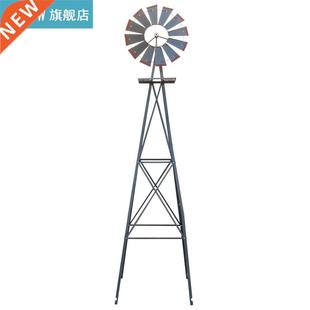 8FT Weather Resistant Yard Garden Windmill Gray Red Decorat