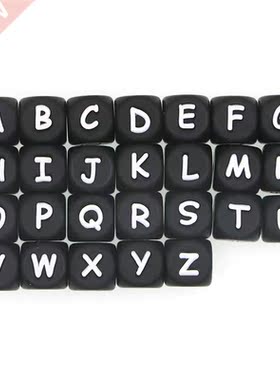 10Pcs Black Silicone Alphabet Letter Beads Baby Teething Pac