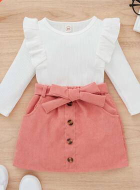 Citgeett Spring Toddler Baby Girls Outfit Knitted Ribbed Ruf