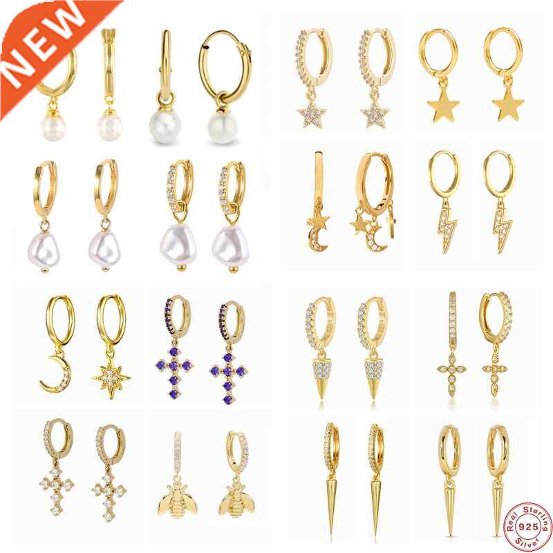 CANNER Pendientes Plata 925 Luxury Cross Rivet Lightning Cha