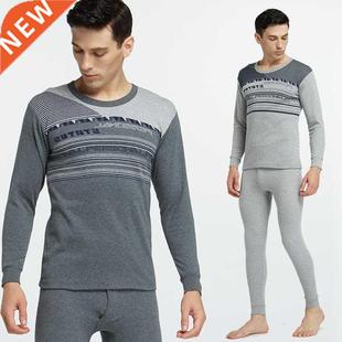 Men Thermal Underwear Suit Cotton Round Clar Autumn Winter