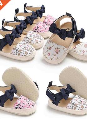 Lovely Flower Print Bow Canvas baby Shoes summer soft sole f