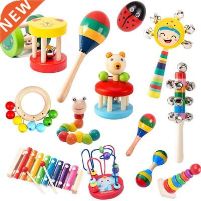 Montessori Wooden Rattles For Baby Crib Toys Baby Rattle Edu