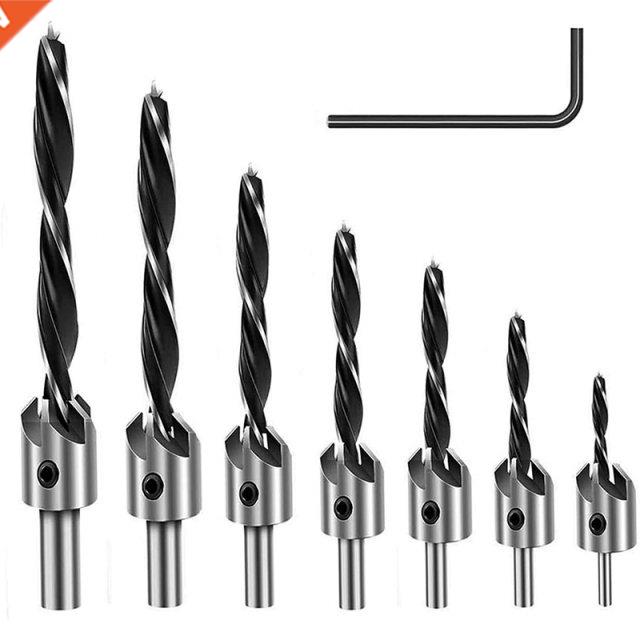 7Pcs Woodworking Counter Sinker Bits Wood High-Speed Carbon