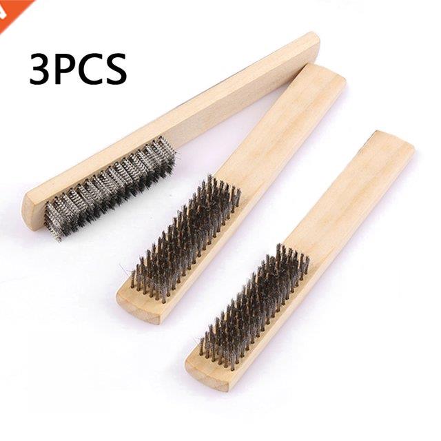 3pcs Wood Handle Stainless Steel Wire Brush Copper Brush For