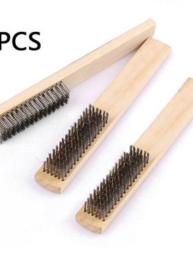 3pcs Wood Handle Stainless Steel Wire Brush Copper Brush For